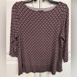J. Jill Burgundy and Tan Geometric Blouse size MP